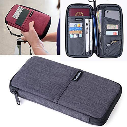 Egurs Reisepass Tasche Reisepasshülle Reisegeldbörse Familie Reiseorganizer Reisedokumententasche Wasserdicht Reise Brieftasche Pass Hülle Grau