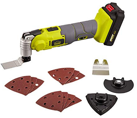 DEWINNER Multifunktionswerkzeug, schwenkbar, 6 Geschwindigkeitsstufen, 5000-18000 OPM, einstellbare Geschwindigkeit mit Li-Ion-Akku und Ladegerät, 15 Zubehörteile zum Entfernen