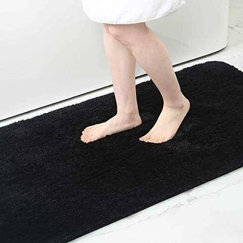 Homaxy Badezimmerteppich rutschfest Waschbar Badematte Weich Flauschig Badteppich Shaggy Hochflor Mikrofaser Badvorleger – 60 x 90 cm, Schwarz
