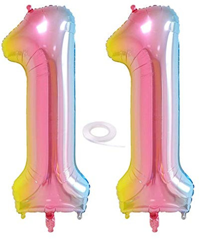 SNOWZAN Globo con número 11 XL el número 11. Globo arcoíris para niña o niño, globos con número 11. Decoración de cumpleaños multicolor iridiscente 1 año Globo de gigante Helio Happy Birthday Party