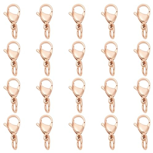 UNICRAFTALE Ca. 20 Stück Roségold Hummerkrallenverschlüsse Edelstahlverschlüsse Verschluss Haken End Kettenverschluss Metallschmuckverschlüsse Zur Herstellung von Halsketten 15mm Lang