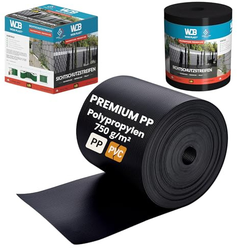 WDB - Sichtschutzstreifen für Doppelstabmatten Sichtschutz Zaun | Hart PP Windschutz Premium Line - 19 cm x 26 m - 750 g/m2 - Schwarz - RAL 9005