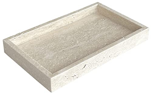 StonePlus Elegante vassoio portagioie in marmo naturale, piccolo organizer in pietra per camerino/bagno/caffetteria (travertino beige, 24 x 14 x 1,18 cm)