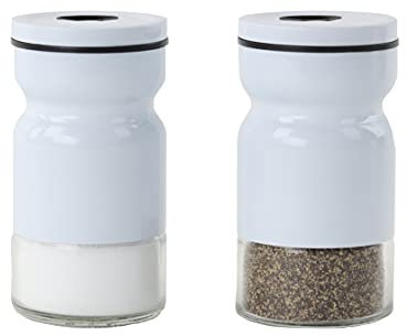 Salz- und Pfefferstreuer aus Glas und Metall, Weiß, 2 Stück