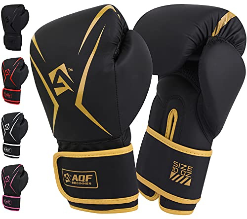 AQF Boxningshandskar Barn Vuxna, Kickboxningshandskar, Muay Thai Handskar Boxningssäck, Juniorboxningshandskar 4oz till 16oz för MMA Fighting Kickboxing Extra Lager av Stoppning Boxhandskar (10 oz, Guld)