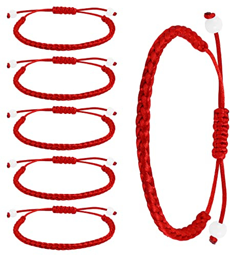 ASTER 6 Handgjorda armband med röd sladd - knutna kabbalahskydd och vänskapsarmband för examen, födelsedag, älskare, 6 piece, Polyester, Polyester