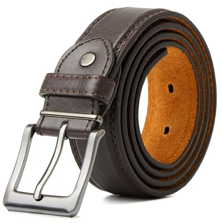 Men Black Leather Belt Double Stitched leather lined belt for Jeans, Suit, Work and Special Occasion (XXLarge (44-48), Brown)