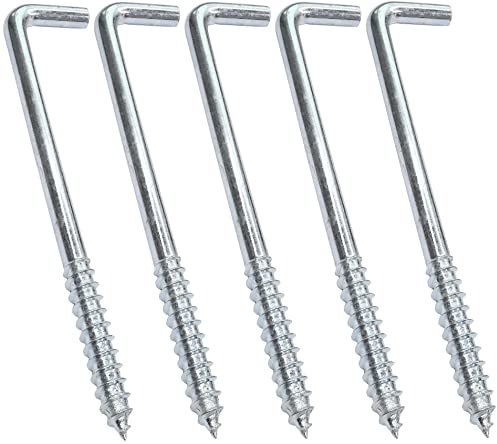 Aerzetix - C47882 - Set di 5 pezzi - gancio a vite tipo L legno - Ø5x100mm - acciaio zincato - fai da te - utensili di montaggio/ferramenta