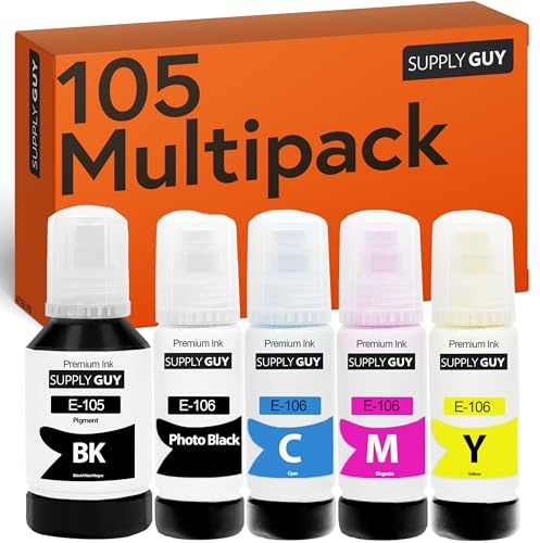 Supply Guy Tinte kompatibel mit Epson 105 106 für EcoTank ET-7700 ET-7750 L7160 L7180 (1x127ml, 4x70ml Tintenflaschen)