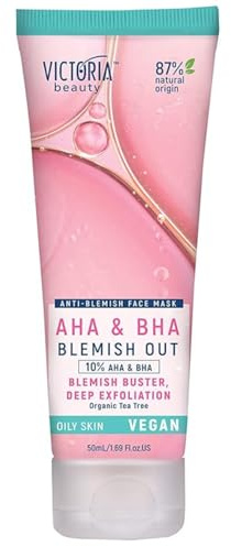 Victoria Beauty Anti Pickel Exfolierende Maske, AHA BHA Peeling Gesichtsmaske mit Salicylsäure für unreine und fettige Haut, Hochwirksame Gesichtspflege, Reine Formel, Vegan, 50ml