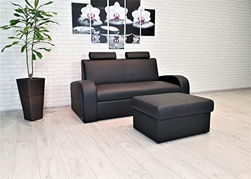 Quattro Meble Echtleder 2,5 Sitzer Sofa Antalya II Extra 2z FS Breite 180cm mit Schlaffunktion und mit 2 verstellbaren Kopfstützen + Hocker Ledersofa Echt Leder Couch große Farbauswahl !!!