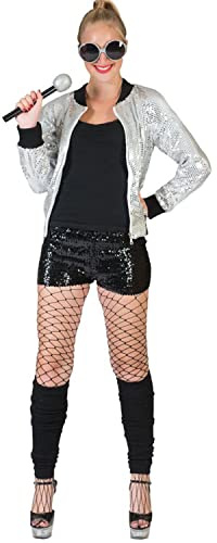 Pailletten Festival Bomber Jacke silber College-Jacke 80er 90er für Damen