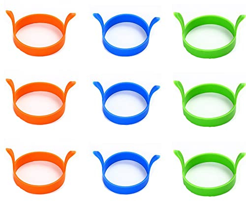 9 PCS Silicone Egg Ring Non-Stick Fried Egg Ring Round Egg Ring Mold for Saucepan Frying Perfect Fried Eggs