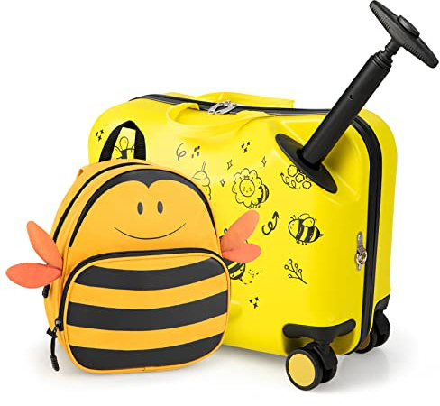 COSTWAY Maleta Infantil con Mochila de Viaje, Equipaje con Ruedas y Trolley de Cabina para Niños