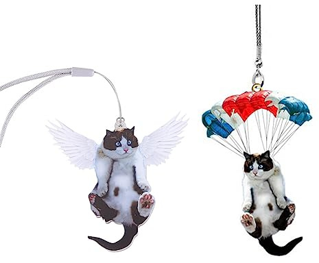 LSGGTIM 2 Stück Hängende Katze Auto Anhänger mit Bunten Ballon, Auto Innenspiegel Anhänger Tier Katzen Hunde Rückspiegel Anhänger Schlüsselanhänger Hängende Sonnenfänger für Auto Hängen Verzierungen