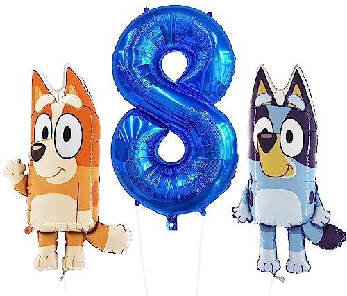 Toyland® Bluey & Bingo Foil Balloon Pack - 2 Ballons Personnages de 32 et 1 Ballon numéroté de 40 - Décorations de fête pour Enfants