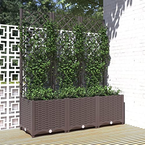 ZEYUAN Pflanzkübel mit Rankgitter, Pflanzgefäße Außen, Blumentöpfe Garten, Blumenübertopf, Pflanzen Topf Groß, Braun 120x40x136 cm PP