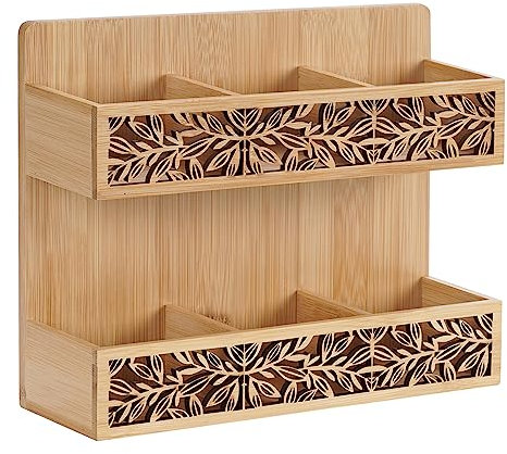 QILICZ Tea Bag Holder Tea Bag Organizer 2 Tier Tea Storage Wall Mounted Tea Bags Organizer Tea Holder for Tea Bags Organizer for Table Or Wall