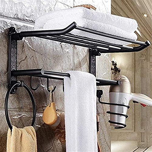Toalleros de baño, toallero vintage de cobre, plegable, negro, estantes de baño, secador de pelo, almacenamiento de baño, 50 cm para perseguir la felicidad