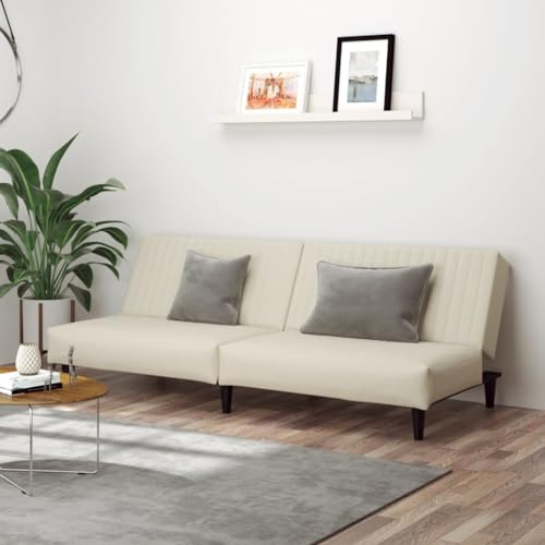 Homgoday Schlafsofa 2-Sitzer Sofa mit Schlaffunktion Bettsofa Klappsofa Bettcouch Sofa Couch mit Verstellbarer Rückenlehne Loungesofa fürs Wohnzimmer Schlafzimmer Creme Samt