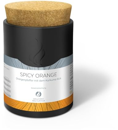 Grillfürst Spicy Orange, Orangenpfeffer – 90g, Exotische Gewürzmischung in hochwertiger Keramikdose, Perfekt für Fleisch, Fisch & Gemüse