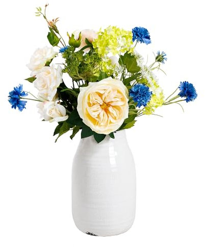 Blooming Artificial - Decorative Artificial Flowers, Realistic Indoor Fake Flowers, Artificial Roses and Cornflower Plants, Year Round Decoration (Cottage Garden) (50cm)
