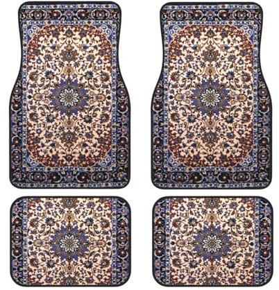 Antikes persisches Muster, blau-orientalisch, 4-teilig, Auto-Fußmatten, Autoteppiche, komplette Sets, universelle Passform für SUV, Vans, Limousinen, Trucks, Allwetterschutz, Auto-Fußteppich