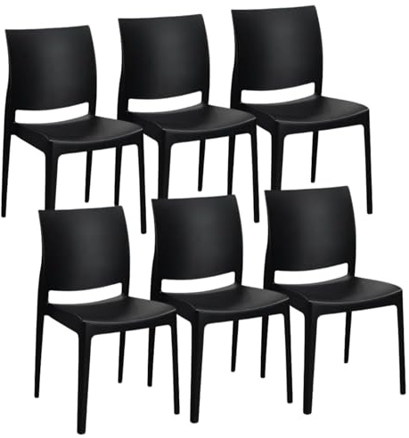 Import Trade - Set da 6 Sedia Sky, Sedie Nere in Polipropilene, Moderne e Impilabili, Sedie per Cucina, Sala da Pranzo, Ufficio, Giardino o Terrazzo, Resistenti e Facili da Pulire, Pronte all’Uso