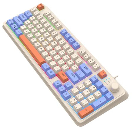 Clavier de jeu Generic 94 touches rétroéclairé mécanique filaire tricolore, compact, 38,1 x 15,2 x 3,3 cm, USB, AZERTY, ambidextre