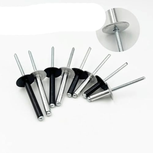 Rivetto cieco in alluminio con flangia larga, aperto, con tappo di trazione grande, estremità aperta, con testa tonda piatta, brivet diviso-30mm-10 pezzi (M6.4 nero)