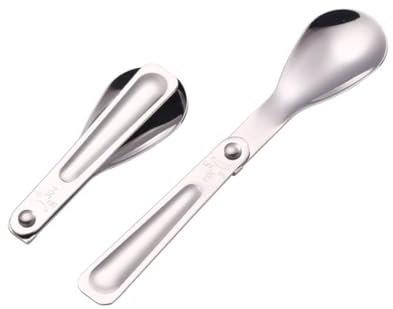 BELLIFFY 2stücke Faltbare Edelstahl Löffel Klappbar Multifunktional Leicht Tragbar Für Camping Picknick Outdoor Aktivitäten Reisebesteck Aus Edelstahl