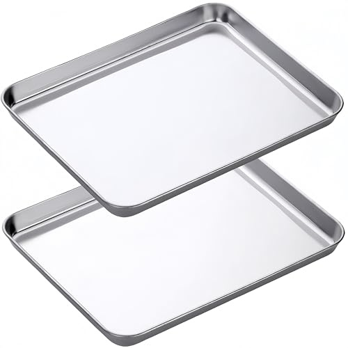 Set di 2 teglie da forno in acciaio inossidabile, grandi teglie antiaderenti spesse per cuocere arrosti, 45 x 33 cm, facili da pulire e lavabili in lavastoviglie