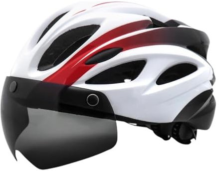 Amagogo Fahrradhelm, Sporthelm, stoßfest, mit abnehmbarem Visier, schlagfest, für Herren und Damen, Radfahrerhelm, Fahrradausrüstung, Weiß Rot