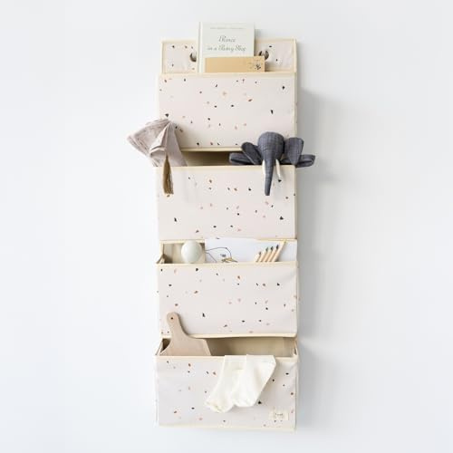 3 Sprouts - Étagère Derrière Porte - Rangement Suspendu Tissu - Organisateur de Porte - Étagère à Suspendre - Rangement Porte à Suspendre - Idéal Chambre d'Enfant, Chambre - Terrazzo - Crème