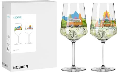 RITZENHOFF 8096002 Cocktail-Glas 2er Set 500 ml, Serie Entdecker, 2 Stück mit Van-Motiv, blau - Made in Germany