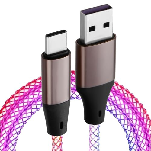 Hemlosk USB-A-auf-USB-C-Ladekabel, Bunt, 100 cm Usb C Ladekabel Led | Pulsierendem LED-Licht/Ruhiger Farbwechsel, Ganz ohne Störendes Blinken/Echter Hingucker für Gamer, Kfz Innenraum