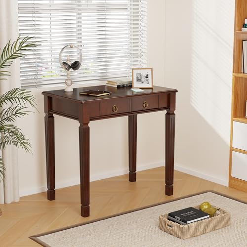 MIAUWUUFHOME Cherry Walnut Writing Desks with Drawers, 31.5 Mid-Century Modern Computer Desk for Home Office, Secretary Desk for Living Room Study or Workspace, Easy Assembly Vanity Desk, SSZD1258