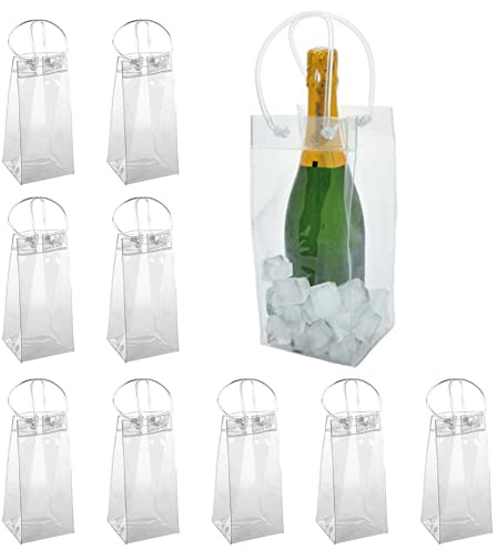 Obelunrp Wine Cooler Bag 10Pcs Transparent PVC Portable Bottle Cooler Bag 9.8x3.9 Inch Champagne Ice with Handle for Beer Party Outdoor, Bottle, Wine