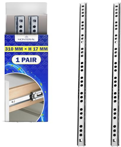 1 Paar Kugelgelagerte Schubladenschienen 310x17 mm | Teleskopische Auszugsschienen Teilausdehnung von 208 mm - Garantie 10 Jahre - MONTERAL