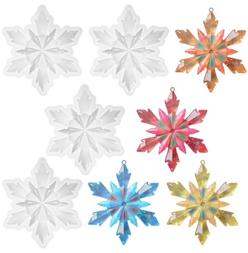 Quilax 4 stampi in silicone a forma di fiocco di neve, in resina natalizia, in silicone, decorazione per albero di Natale, decorazione natalizia