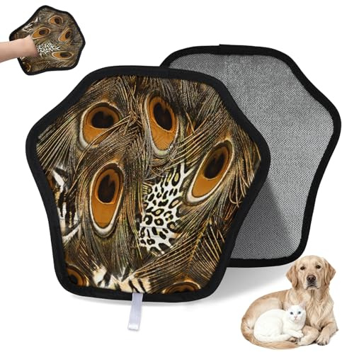 WowPrint Gant d'épilation d'animaux pour chat, chien, plume de paon, imprimé tigre, réutilisable, électrostatique, brosse pour canapé, vêtements, tapis, meubles, siège de voiture