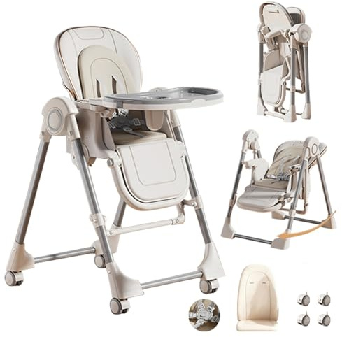 Magic ZC PU-Leder Baby Hochstühle Baby-Hochstuhl Kleinkind-Esszimmerstuhl mit Verstellbaren Höhen und positionen Multifunktional Faltbar Umwandelbar mit Abnehmbaren Doppeltabletts (X8121 White)