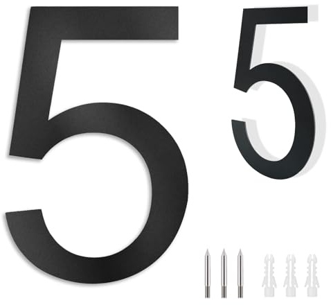 ZCLIKEU Numero civico in acciaio inox SUS304, targa in acciaio inox, RAL 7016, struttura fine verniciata a polvere, per porte, case, strade, altezza 20 mm, numero 5