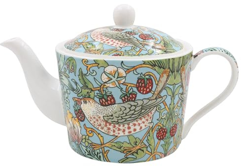 The Leonardo Collection Wm Morris Strawberry Thief Teapot & Cup Set 600ml | Fine China Construction, Easy Pour Design, Everyday Tea Serving, Ideal for Home and Office Use