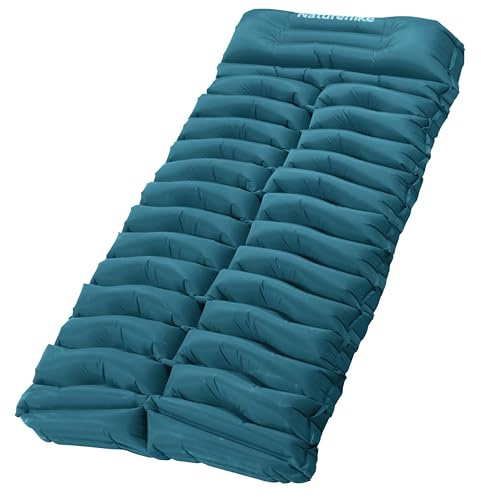 Naturehike Liggunderlag camping, ultralätt camping luftmadrass med luftpump, 9,5 cm tjock madrass är lätt att blåsa upp, lämplig för cykelvandringstält, ingångsnivå (blå, enkel/luftpump)