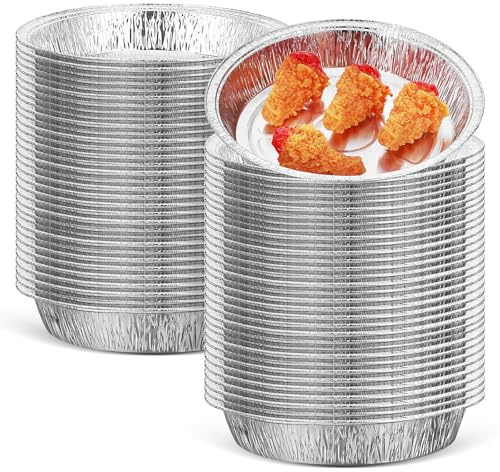 HOLIDYOYO Moldes Aluminio Desechables Redondos de Plata, 100 Piezas, para Freidora de Aire y Horno, Resistentes al Calor, Uso Versátil, Catering y Fiestas