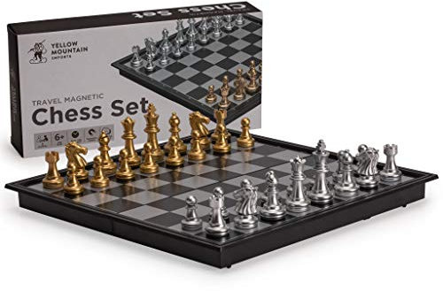 Yellow Mountain Imports Reise-Magnetschachspiel (25 Zentimeter) - Klapp- und Tragbares Brettspiel