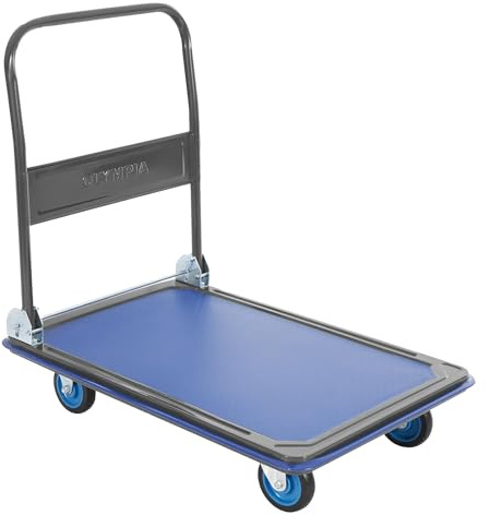 Olympia Tools Foldable Push Cart Dolly - 600 Lb. Capacity Heavy Duty Platform Truck with 360° Swivel Wheels - Blue