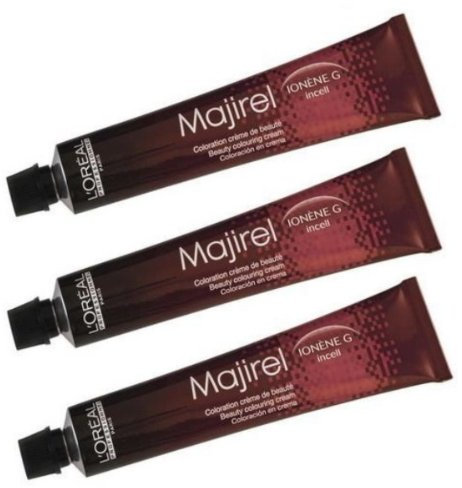 L'OREAL PROFESIONAL – Coloración de oxidación permanente – Ilumina hasta 3 tonos – Color intenso – Cubre hasta el 100% del cabello blanco – Majirel – Rubio dorado 7,3 – 3x50 ml