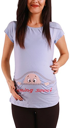 Coming Soon – roligt roligt sött mammamode med motiv mammaskjorta för graviditet t-shirt graviditetsskjorta, kortärmad, Babyblått, XL